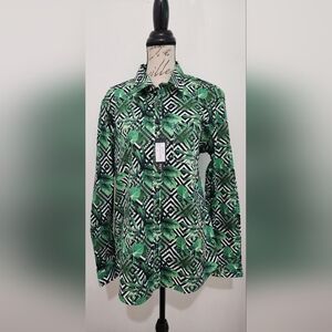 Paisley&Gray Black/White w/ Green Floral Pattern Long Sleeve Button Up. Size XL
